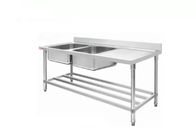 Durable Stainless Steel Double Sink Bench , 1800mm Restaurant Kitchen Food Service Prep Tables