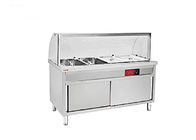 Stainless Steel Bain Marie Cabinet Commercial Working Table With Glass Top Shelf For Hotel