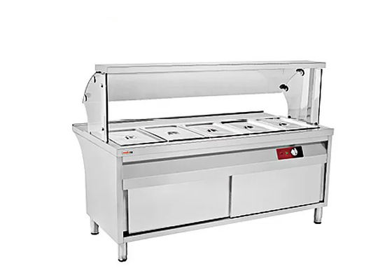 Stainless Steel Bain Marie Cabinet Commercial Working Table With Glass Top Shelf For Hotel