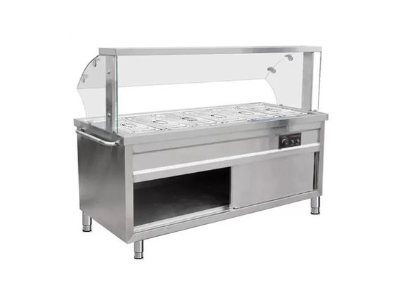 Stainless Steel Bain Marie Cabinet Commercial Working Table With Glass Top Shelf For Hotel