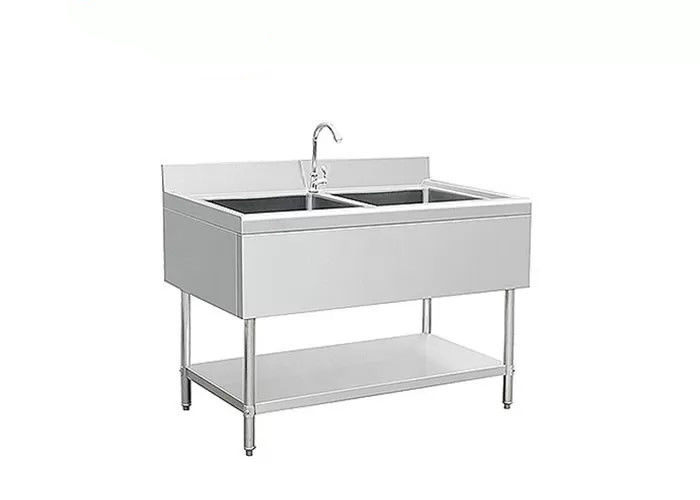 Adjustable Bullet Feet Anti Corrosion 300mm Commercial Double Sink
