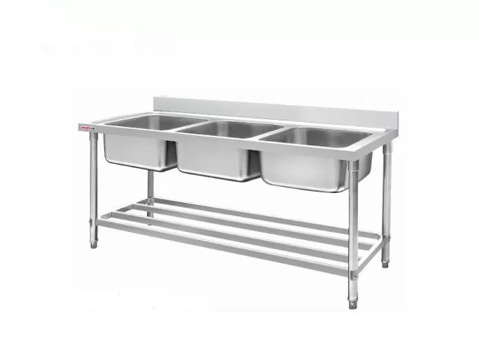 Durable Stainless Steel Catering Equipment Three Sink Commercial Food Processing