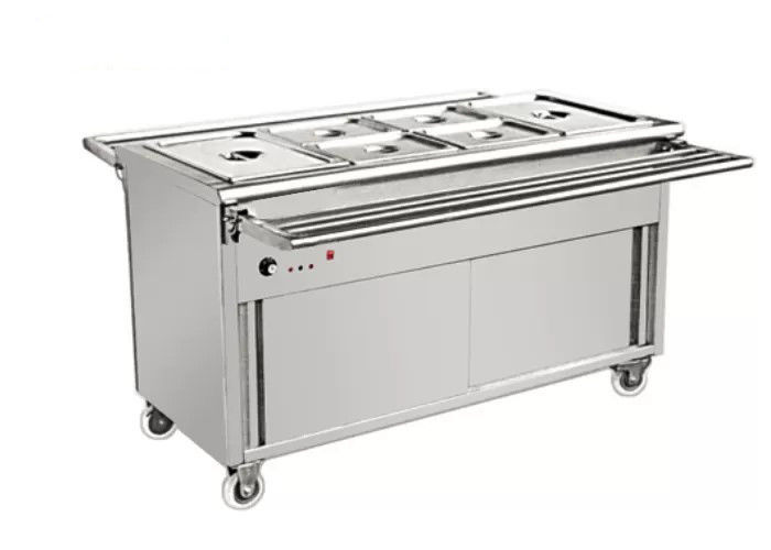 SS Buffet Server Electric Food Warmer Commercial Push Type Bain Marie Cabinet With Wheels